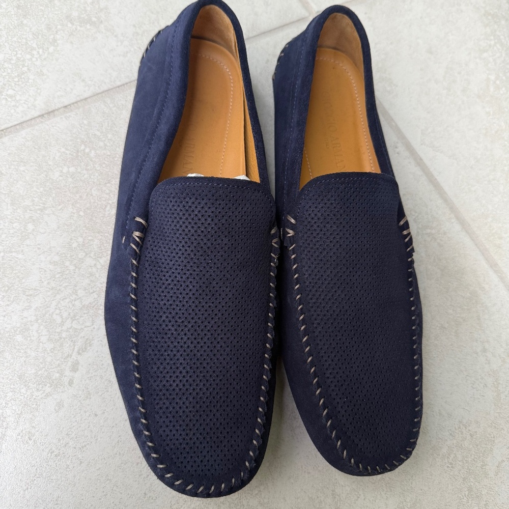 ✨ Giorgio Armani Men’s Navy Suede Driving Loafers – Size 9.5 – Made in Italy ✨
